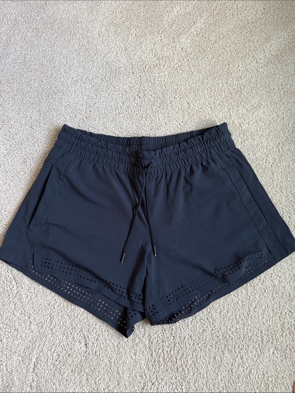 Athleta Black Laser-Cut Hem Athletic Shorts